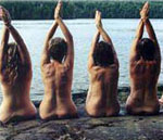 Nude women doing yoga