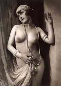 Vintage Nudes - Retro Raunchy Lady in Pearl Necklace and Silk Scarves